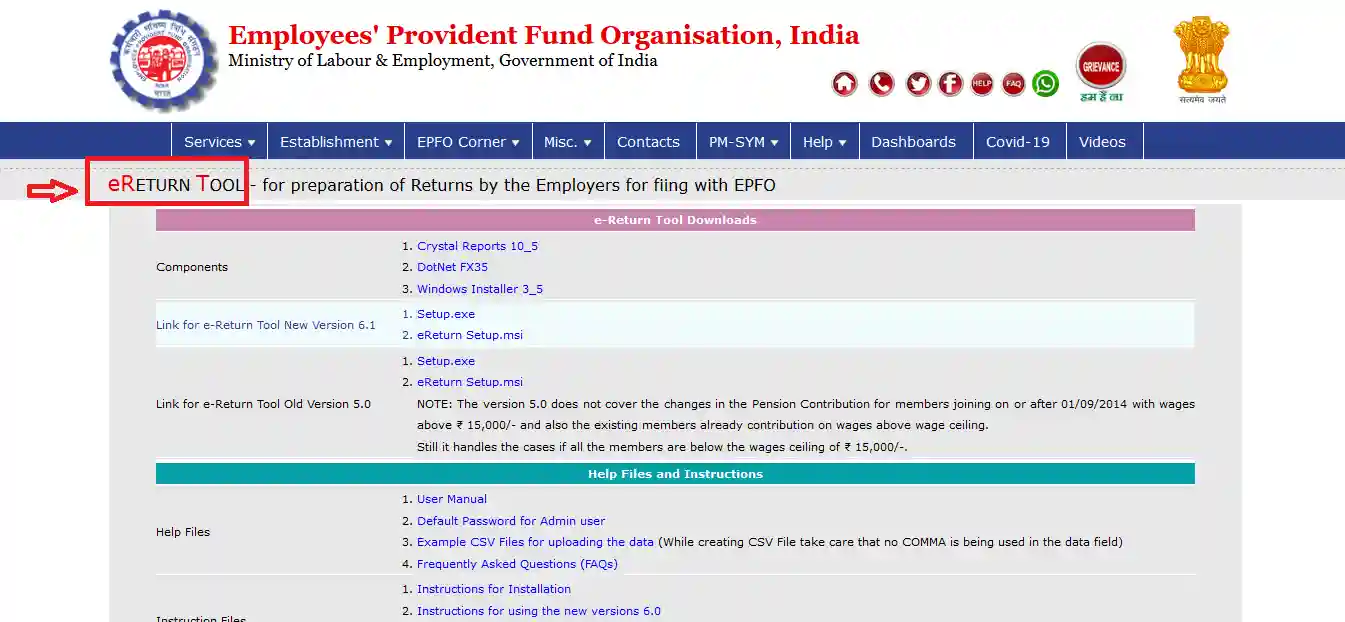 Go to e-return Section